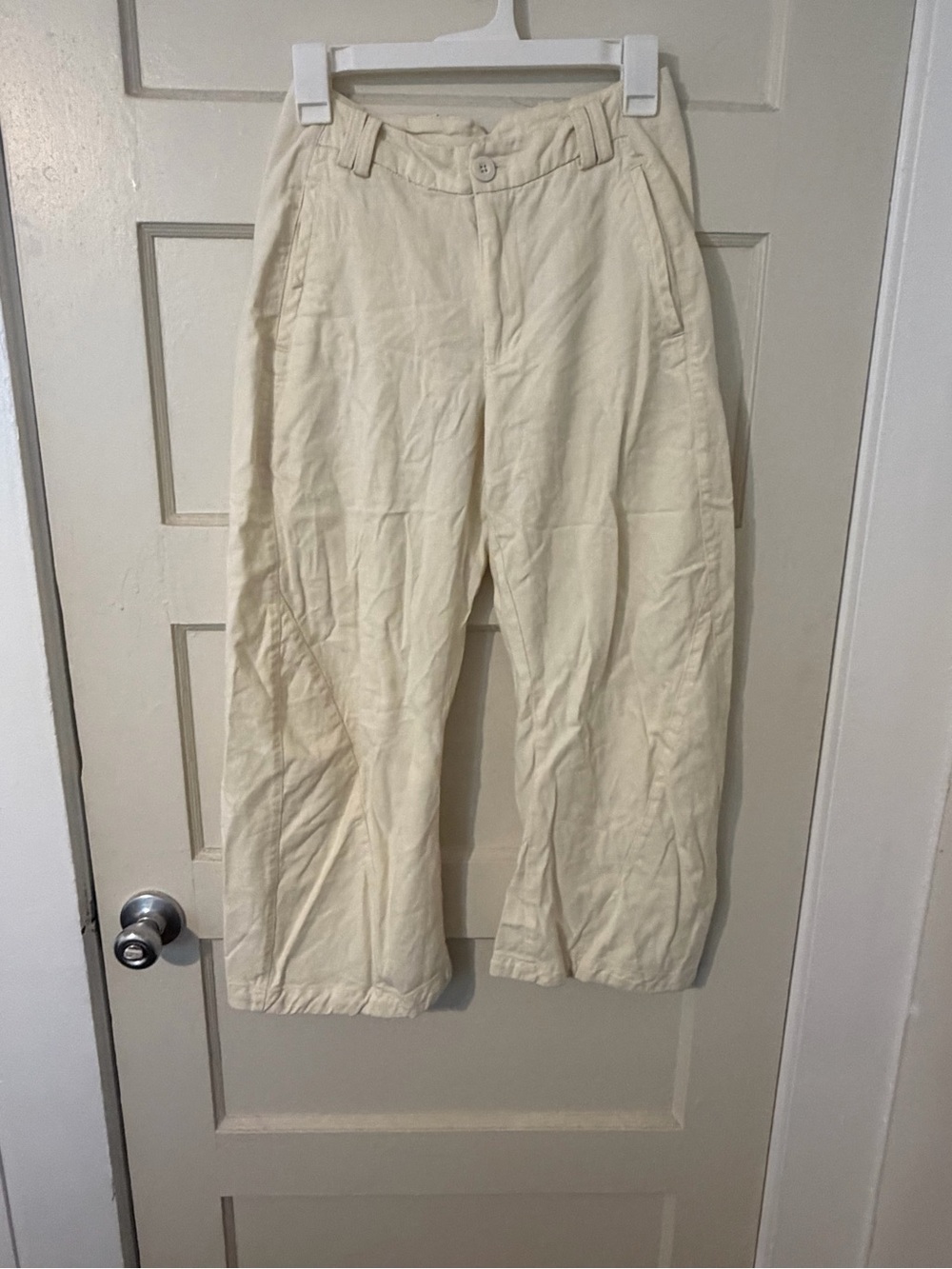Free People Cream High-Rise Wide-Leg Chinos